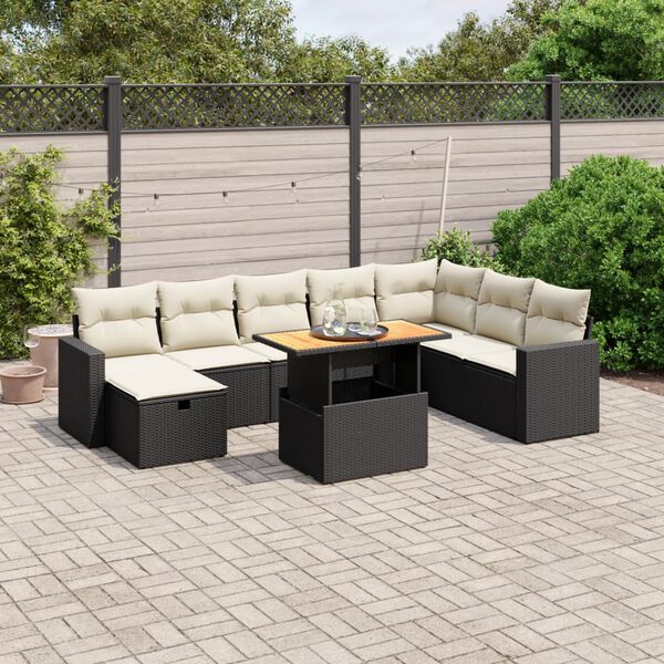vidaXL 9 Piece Garden Sofa Set with Cushions Black Poly Rattan