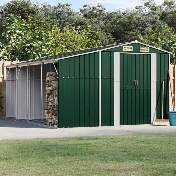 vidaXL Garden Shed Green 277x365.5x179 cm Galvanised Steel