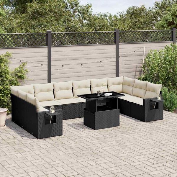vidaXL 11 Piece Garden Sofa Set with Cushions Black Poly Rattan
