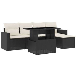 vidaXL 6 Piece Garden Sofa Set with Cushions Black Poly Rattan