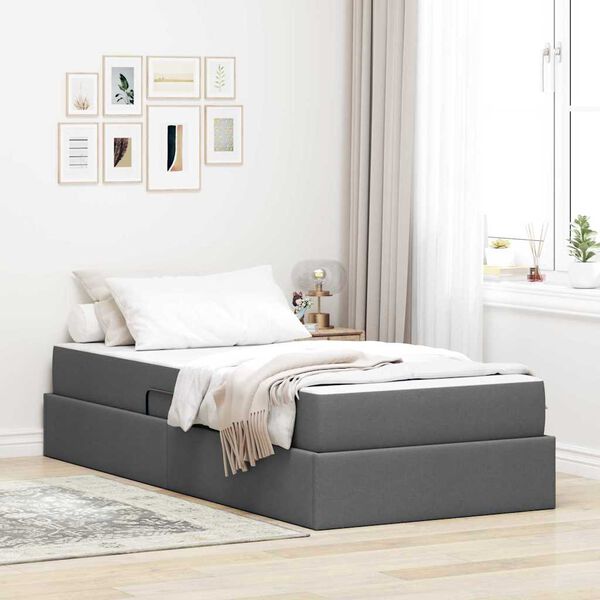 vidaXL Storage Bed with Mattress Dark Grey 90 x 190 cm Polyester