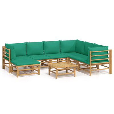 vidaXL 8 Piece Garden Lounge Set with Green Cushions Bamboo