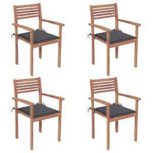 vidaXL Garden Chairs 4 pcs with Anthracite Cushions Solid Teak Wood