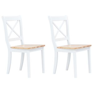 vidaXL Dining Chair | Set of 2 | White and natural | Solid rubber wood