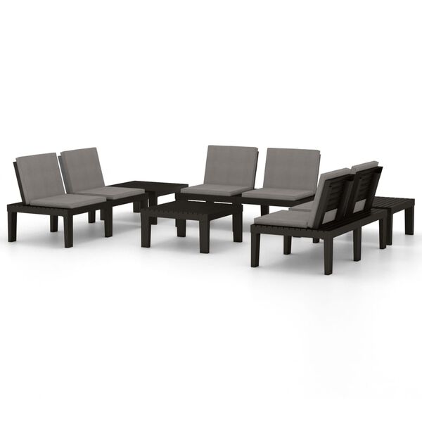 vidaXL 6 Piece Garden Lounge Set with Cushions Plastic Grey