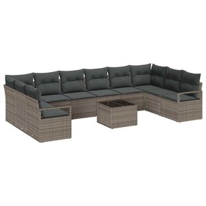 vidaXL Garden Sofa Set with Cushion 11 pcs Light Grey Poly Rattan