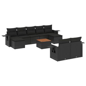 vidaXL 10 Piece Garden Sofa Set with Cushions Black Poly Rattan