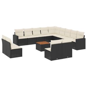 vidaXL 14 Piece Garden Sofa Set with Cushions Black Poly Rattan