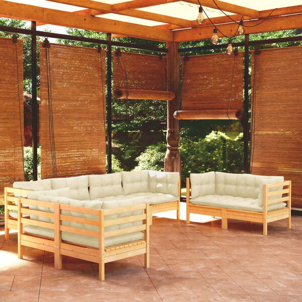 vidaXL 8 Piece Garden Lounge Set with Cream Cushions Solid Pinewood
