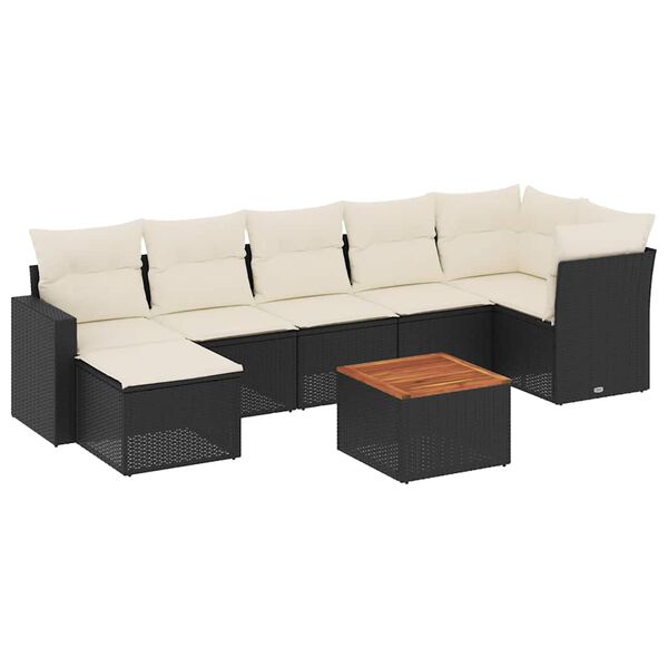 vidaXL 8 Piece Garden Sofa Set with Cushions Black Poly Rattan