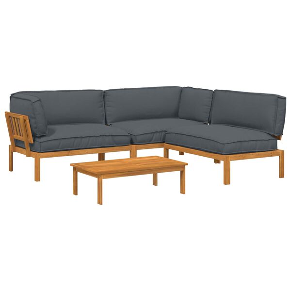 vidaXL Sofa Set with Cushion Plain 4 pcs Anthracite Solid Acacia Wood