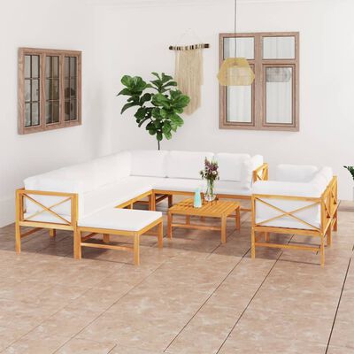 vidaXL 10 Piece Garden Lounge Set with Cream Cushions Solid Teak Wood