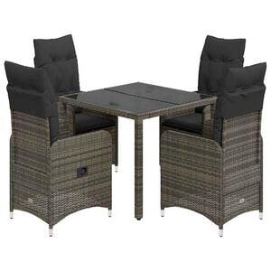 vidaXL 5 Piece Garden Bistro Set with Cushions Grey Poly Rattan