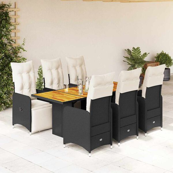 vidaXL 7 Piece Garden Bistro Set with Cushions Black Poly Rattan
