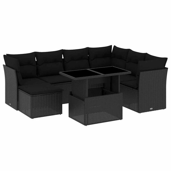 vidaXL 8 Piece Garden Sofa Set with Cushions Black Poly Rattan