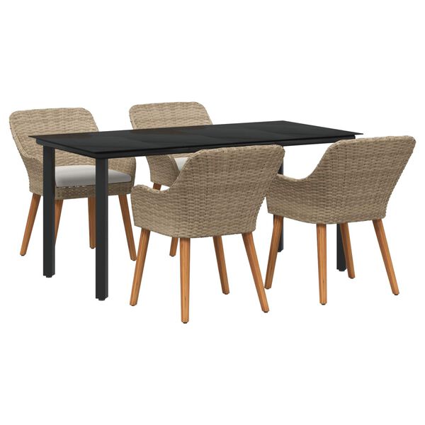 vidaXL Garden Dining Set with Cushion 5 pcs Beige Poly Rattan
