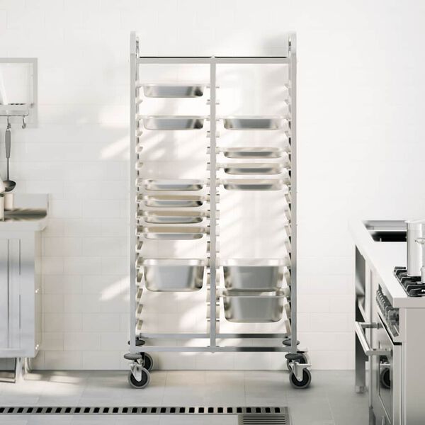 vidaXL Tray Trolley with 32 GN Containers 75x55x162.5 cm Stainless Steel