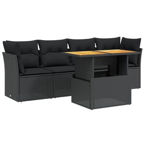 vidaXL 5 Piece Garden Sofa Set with Cushions Black Poly Rattan