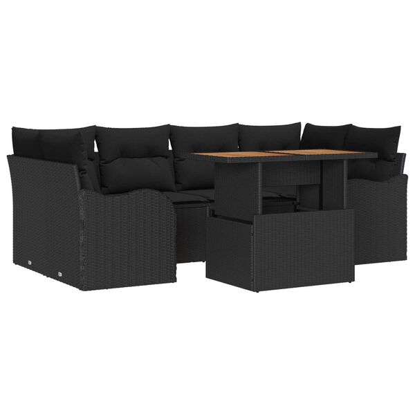 vidaXL Garden Sofa Set with Storage 7 pcs Black Poly rattan
