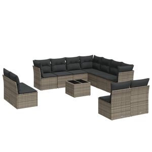 vidaXL 12 Piece Garden Sofa Set with Cushions Grey Poly Rattan