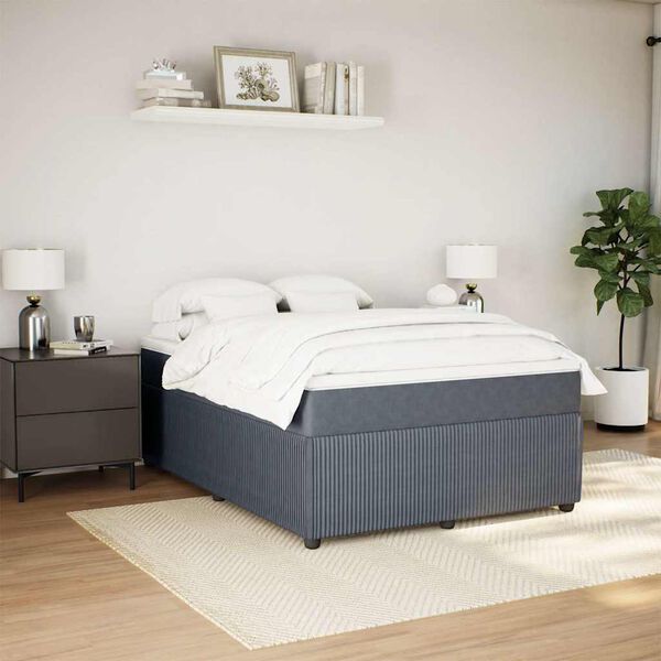 vidaXL Box Spring Bed with Mattress Dark Grey Double Velvet