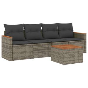 vidaXL 5 Piece Garden Sofa Set with Cushions Grey Poly Rattan