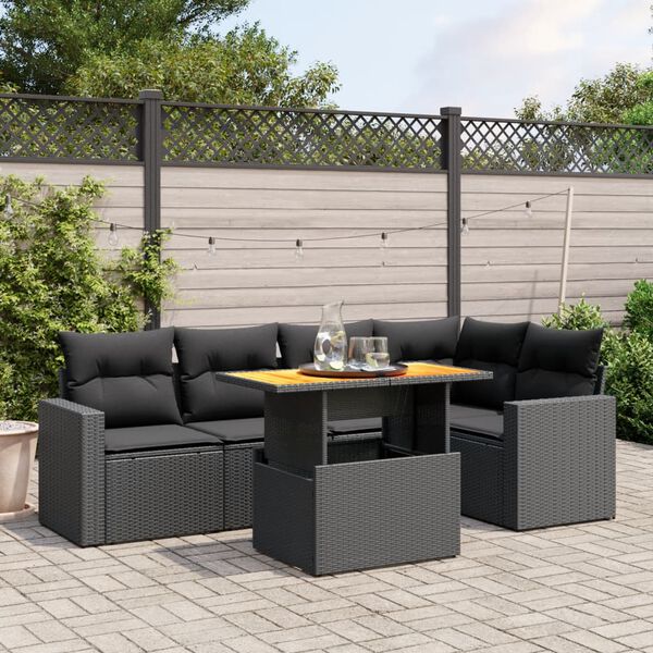 vidaXL 6 Piece Garden Sofa Set with Cushions Black Poly Rattan