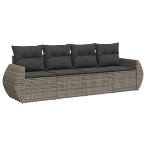 vidaXL 4 Piece Garden Sofa Set with Cushions Grey Poly Rattan
