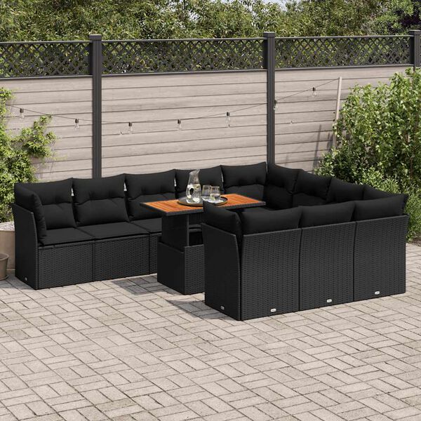 vidaXL 11 Piece Garden Sofa Set with Cushions Black Poly Rattan