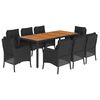 vidaXL 9 Piece Garden Dining Set with Cushions Black Poly Rattan