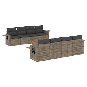 vidaXL 9 Piece Garden Sofa Set with Cushions Grey Poly Rattan