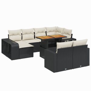 vidaXL 11 Piece Garden Sofa Set with Cushions Black Poly Rattan