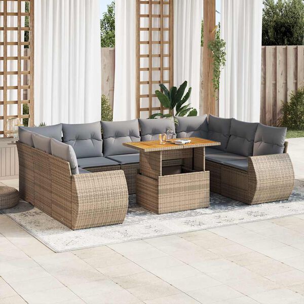 vidaXL 10 Piece Garden Sofa Set with Cushions Beige Poly Rattan