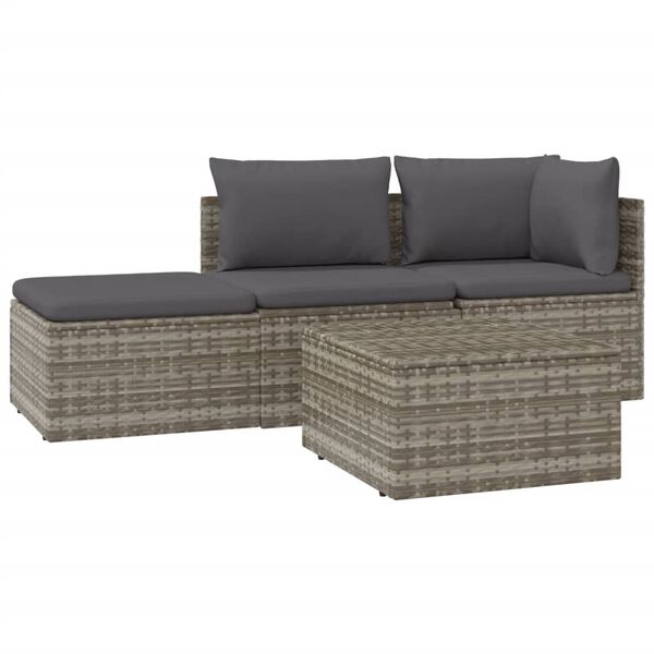 vidaXL 4 Piece Garden Lounge Set with Cushions Grey Poly Rattan