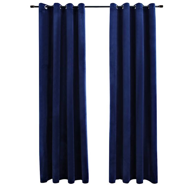 vidaXL Blackout Curtains with Rings 2 pcs Velvet Dark Blue 140x225 cm