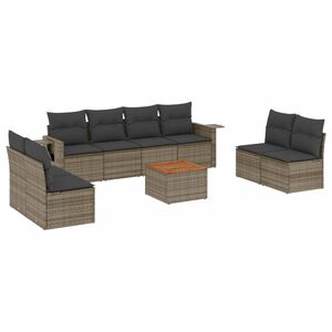 vidaXL 9 Piece Garden Sofa Set with Cushions Grey Poly Rattan