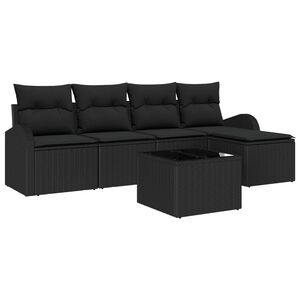 vidaXL Sofa Set with Cushion with Storage 6 pcs Black Poly Rattan