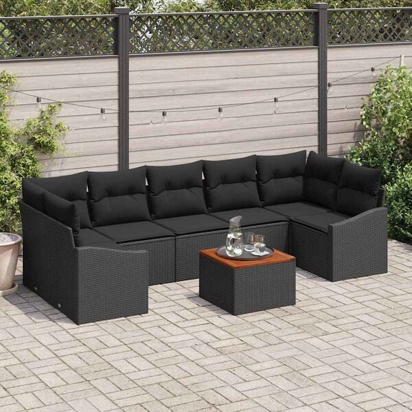 vidaXL Garden Sofa Set with Cushion 8 pcs Black Poly Rattan