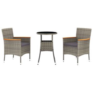 vidaXL 3 Piece Garden Bistro Set with Cushions Grey Poly Rattan