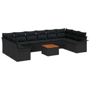 vidaXL Garden Sofa Set with Storage 11 pcs Black Poly Rattan