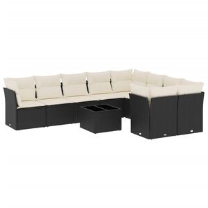 vidaXL 10 Piece Garden Sofa Set with Cushions Black Poly Rattan