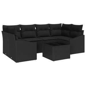 vidaXL Sofa Set with Cushion with Storage 7 pcs Black Poly Rattan