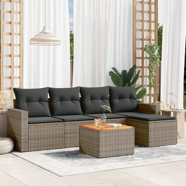 vidaXL 6 Piece Garden Sofa Set with Cushions Grey Poly Rattan