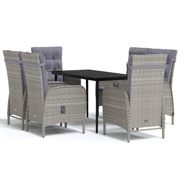 vidaXL 7 Piece Outdoor Dining Set with Cushions Grey and Black