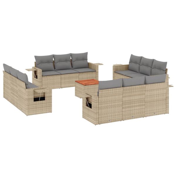 vidaXL 13 Piece Garden Sofa Set with Cushions Beige Poly Rattan