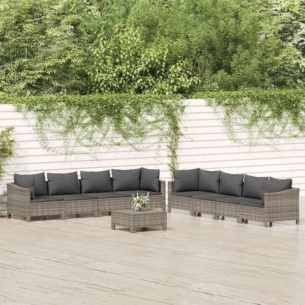 vidaXL 9 Piece Garden Lounge Set with Cushions Grey Poly Rattan