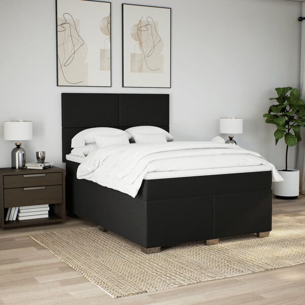 vidaXL Box Spring Bed with Mattress Black Queen Fabric