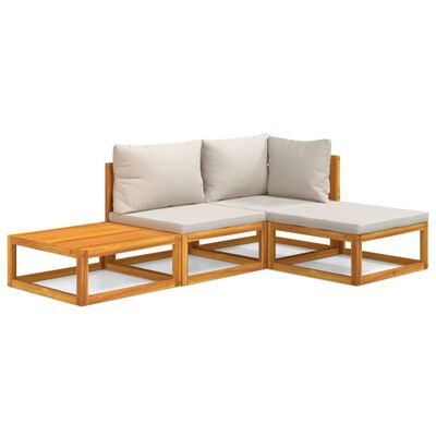 vidaXL 4 Piece Garden Lounge Set with Light Grey Cushions Solid Wood