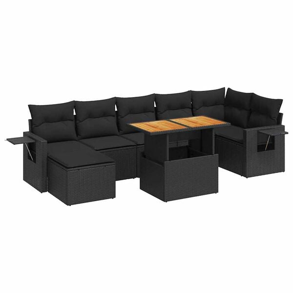 vidaXL 8 Piece Garden Sofa Set with Cushions Black Poly Rattan