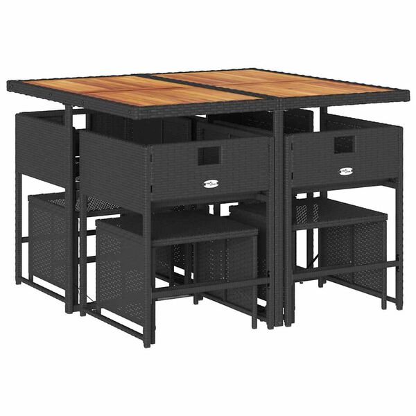 vidaXL 9 Piece Garden Dining Set with Cushions Black Poly Rattan